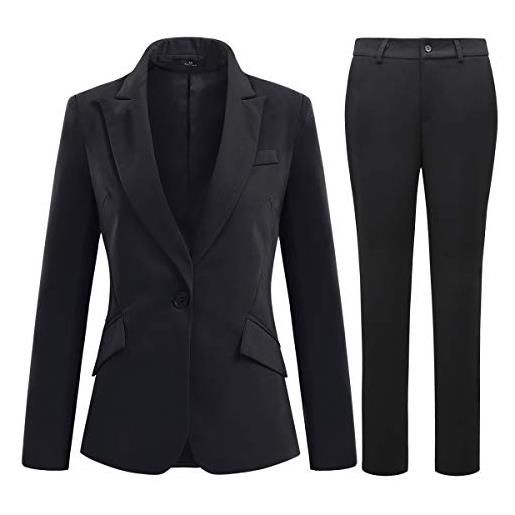 YYNUDA - completo da donna, 2 pezzi, stile casual, giacca con un bottone, con pantaloni o gonna, per lavoro e ufficio, s