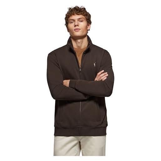Polo Club felpa uomo con cerniera e collo alto marrone - sweatshirt zipper senza cappuccio lavoro 100% cotone