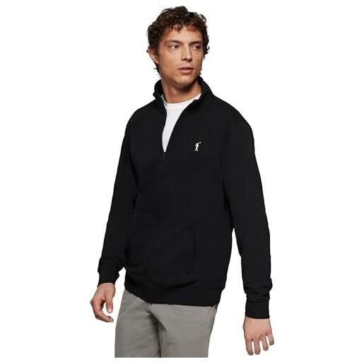 Polo Club felpa uomo con cerniera e collo alto nero - sweatshirt zipper senza cappuccio lavoro 100% cotone