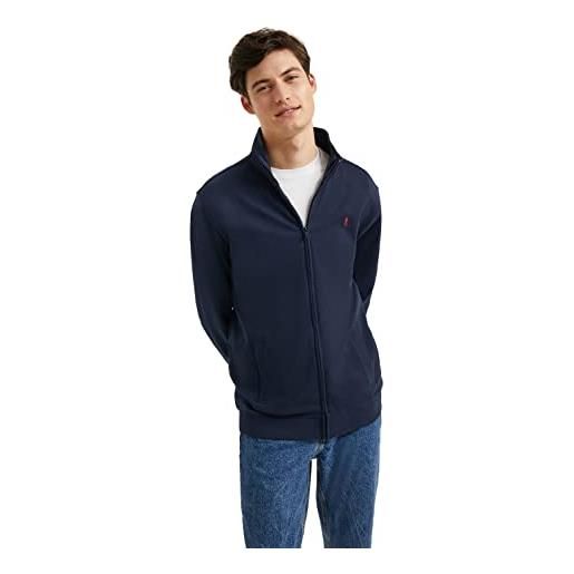 Polo Club felpa uomo con cerniera e collo alto blu navy - sweatshirt zipper senza cappuccio lavoro 100% cotone