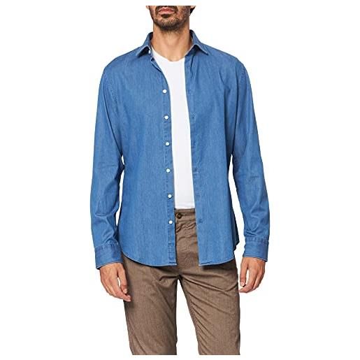 Seidensticker slim maniche lunghe con colletto kent soft denim smart business camicia jeans, blu (blau 14), 41 uomo