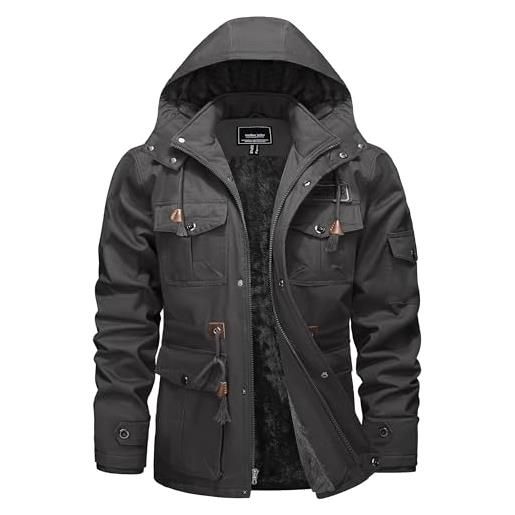 TACVASEN uomo winter militare giacca in pile cappotto con cappello staccabile, cachi, 3xl