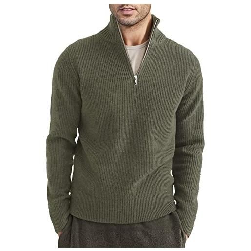 AlvaQ maglione uomo invernale maglione dolcevita uomo 1/4 zip maglia a costine pullover a maniche lunghe verde xxl