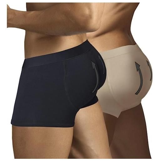 ARIUS pacco 2 mutande con cuscinetti con imbottitura per aumentare il volume e le dimensioni dei glutei - men's padded buttocks (s)