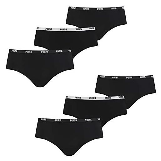 PUMA, 6 mutande hipster, intimo da donna, in confezione risparmio (2 x 3), bianco/grigio/nero, xs