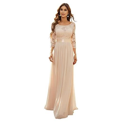 Ever-Pretty vestito donna elegante cerimonia 3/4 manich stile impero maxi linea ad a pizzo chiffon abiti da damigella bianca 48