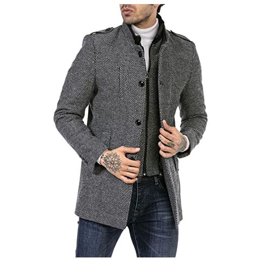 Redbridge cappotto da uomo elegante giacca lunga invernale slim fit transformable grigio chiaro l