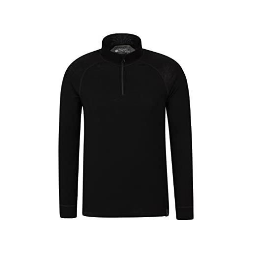 Mountain Warehouse merino - baselayer termico a maniche lunghe da uomo - traspirante, mezza zip, maglietta comoda e calda, invernale nero xs