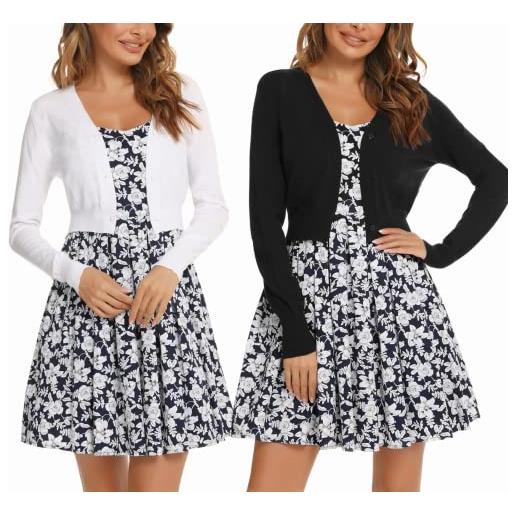 Enjyam donna cardigan elegante maniche lunghe coprispalle chiusura a bottoni per primavera autunno bolero per matrimonio giacca corta-nero+bianco/xl