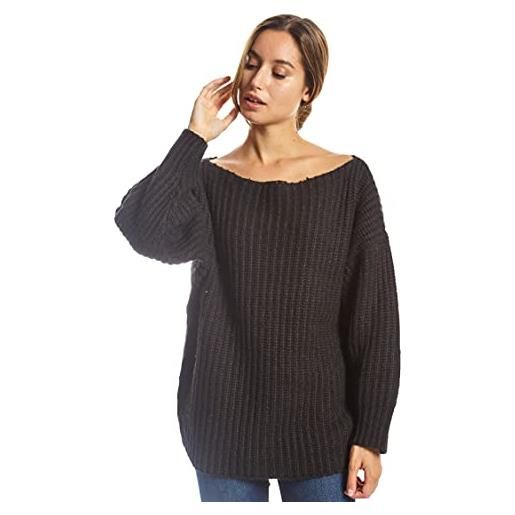 ETERKNITY - maglione scollo a barchetta a coste in fibre riciclate per donna, nero-marrone, s