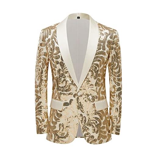 PYJTRL giacca da uomo elegante in raso con paillettes con motivo floreale (xs, rosso)
