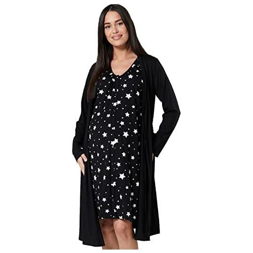 HAPPY MAMA donna set vestaglia e camicia da notte prémaman l'allattamento 1009 (nero con puntini, it 40/42, xs)