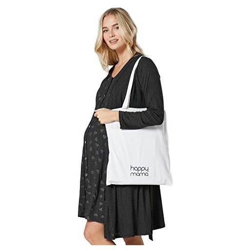 HAPPY MAMA donna set vestaglia e camicia da notte prémaman l'allattamento 1009 (cuori melange neri e grafite, it 40/42, xs)