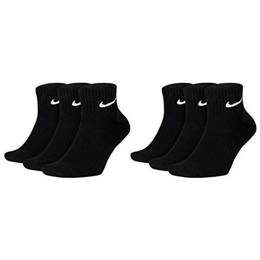 Nike 6 paia di calzini corti da uomo e donna, bianco, nero, set risparmio sx7667 calze sportive per la vita tutti i giorni in cotone, lunghe alla caviglia, suola imbottita, taglia 34, 36, 38, 40