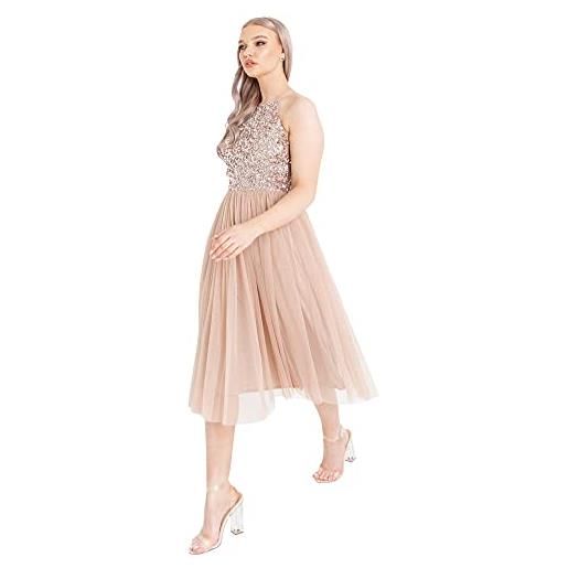 Maya Deluxe abito midi da donna con scollo all'americana in tulle per sera, laurea, ballo di fine anno, matrimonio, damigelle d'onore vestito, marina militare, 44