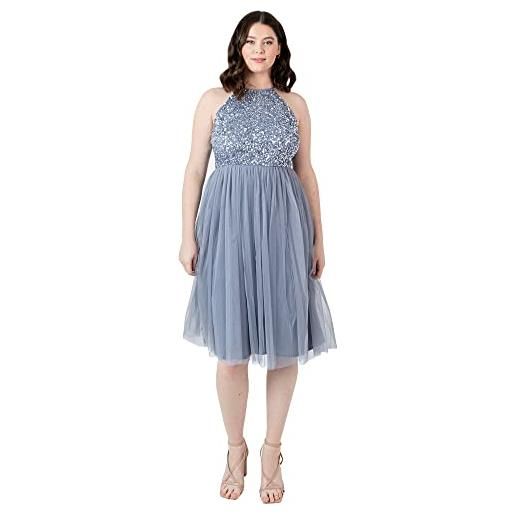 Maya Deluxe abito midi da donna con scollo all'americana in tulle per sera, laurea, ballo di fine anno, matrimonio, damigelle d'onore vestito, tortora blush, 34