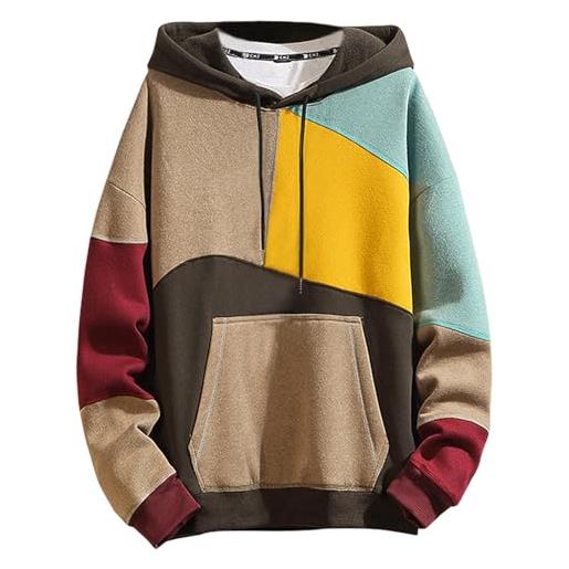 Zifipeoed felpa uomo con cappuccio colori a contrasto hoodies sweatshirt streetwear hip hop a maniche lunghe arancione 2xl
