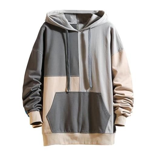 Zifipeoed felpa uomo con cappuccio colori a contrasto hoodies sweatshirt streetwear hip hop a maniche lunghe arancione 2xl