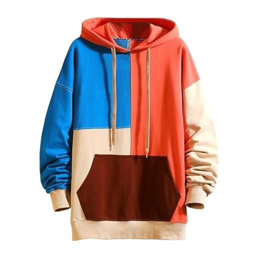 Zifipeoed felpa uomo con cappuccio colori a contrasto hoodies sweatshirt streetwear hip hop a maniche lunghe grigio xl
