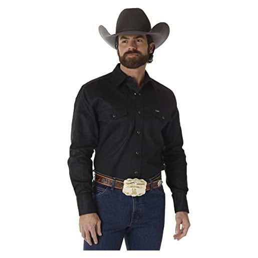 Wrangler camicia da lavoro western con bottoni automatici, a maniche lunghe, finitura slavata, denim scuro, xxl uomo