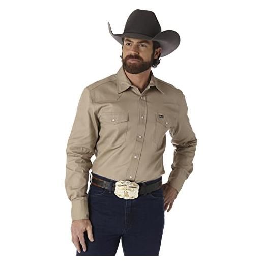 Wrangler camicia da lavoro western con bottoni a pressione, a maniche lunghe, finitura sbiadita, chambray, medium