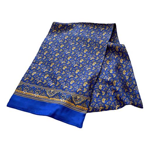 Prettystern lunga sciarpa da uomo classica elegante foulard ascota a 2 strati in seta festiva ornamento blu scuro m11