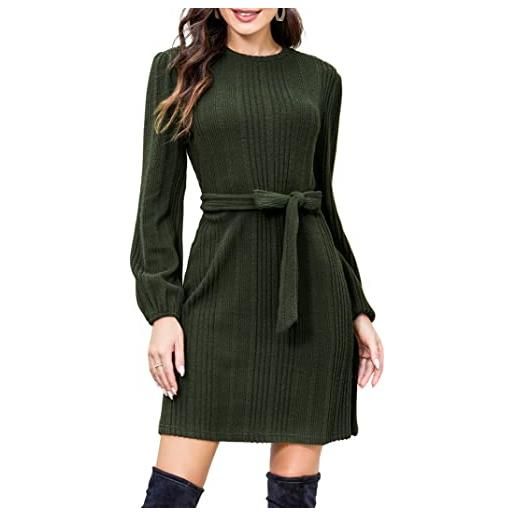 KOJOOIN abito in maglia da donna elegante abito maglione a maniche lunghe mini abito girocollo abito invernale, verde militare, xxl