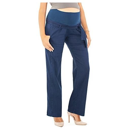 MAMAJEANS livorno - pantalone premaman donna estivo, tessuto in lino di alta qualità, fascia sul pancione in cotone, abbigliamento premaman per l'estate - made in italy (s - 42, blu)