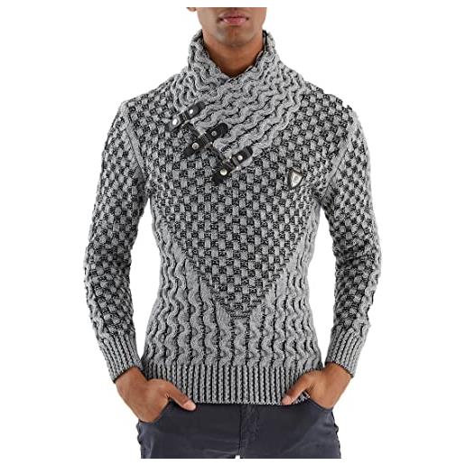 Leif Nelson pullover lavorato a maglia da uomo | camicia slim fit a maniche lunghe | felpa basic con collo a scialle e ecopelle, blu, 3xl