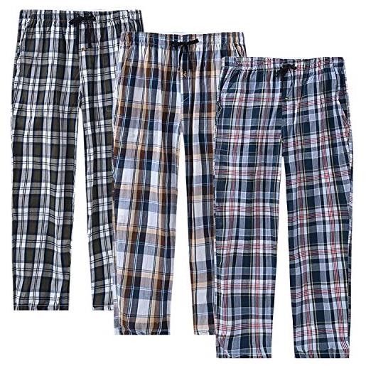 MoFiz pantaloni pigiama uomo cotone lungo pantaloni a quadretti con tasche 3 pack-a, s