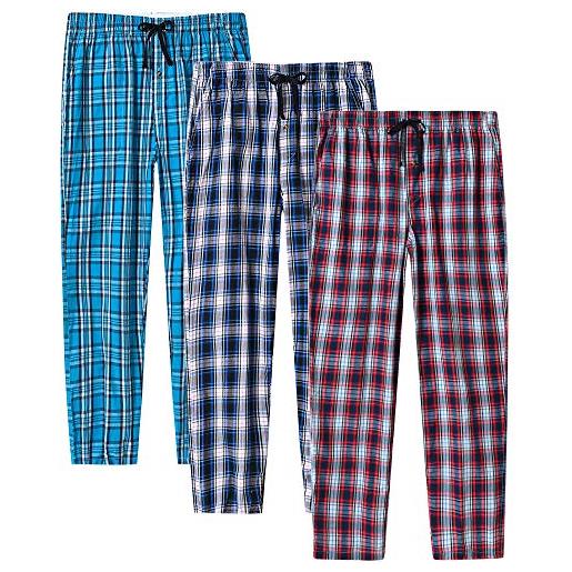 MoFiz pantaloni pigiama uomo cotone lungo pantaloni a quadretti con tasche 3 pack-c, l