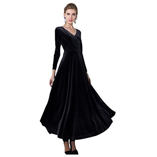 Urban GoCo donna vestiti vintage scollo a v lunga manica vestito velluto abito di sera prom abiti (m, nero)
