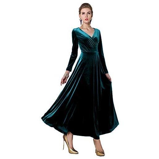 Urban GoCo donna vestiti vintage scollo a v lunga manica vestito velluto abito di sera prom abiti (m, nero)