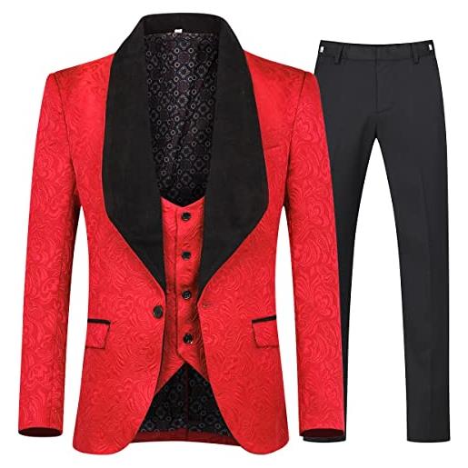 Allthemen abiti da uomo 3 pezzi prom wedding tuxedo suit per uomo scialle con bavero one button blazer gilet pantaloni rosso l