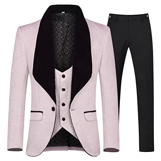 Allthemen abiti da uomo 3 pezzi prom wedding tuxedo suit per uomo scialle con bavero one button blazer gilet pantaloni rosa m