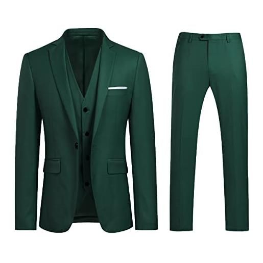 Allthemen abito da uomo 3 pezzi slim fit completo formale da matrimonio un bottone giacca gilet pantaloni verde xxl