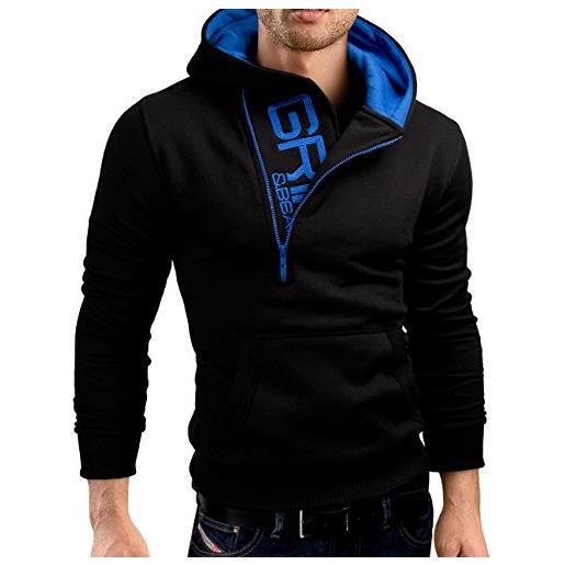 Grin&Bear felpa con cappuccio uomo slim fit sweatshirt nero xl gec401