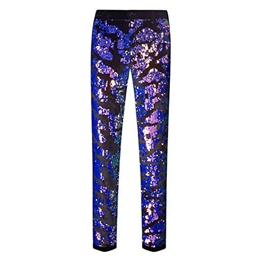 CARFFIV pantaloni in velluto con paillettes brillanti floreali (map blue, 3xl)