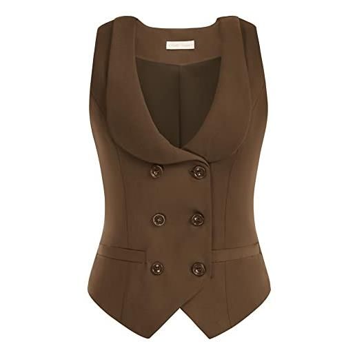 Belle Poque gilet da donna con risvolto curvo scollo a v gilet a quadretti con due tasche orlo geometrico tinta unita giacca, blu mare, xxl