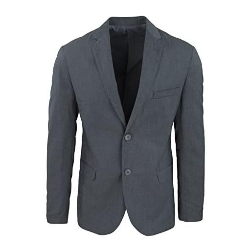 Evoga giacca blazer uomo blu nero grigio slim fit elegante formale casual cerimonia (xxl, grigio scuro) (m, grigio scuro)