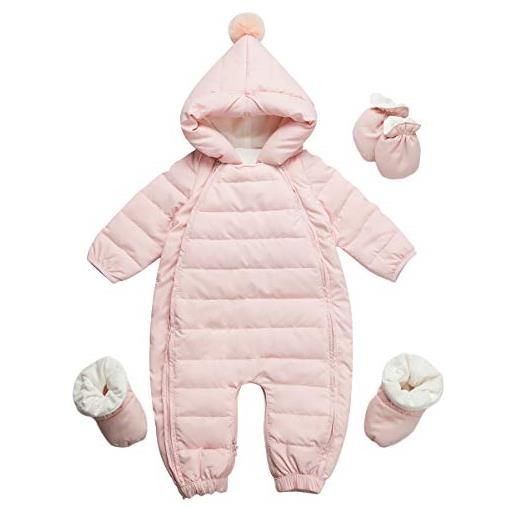 famuka prima infanzia tute da neve bambino bambina piumino invernale trapuntato con cappuccio con guanti (90, rosa)