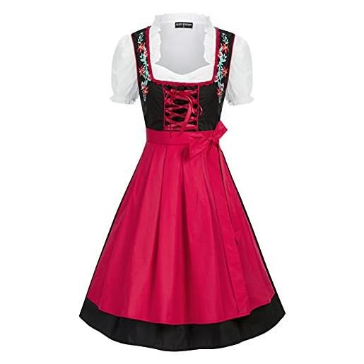 SCARLET DARKNESS dirndl - set di costumi da donna, 3 pezzi, per abbigliamento bavarese per oktoberfest tedesco, abito nero+grembiule rosso 2116-2, xl