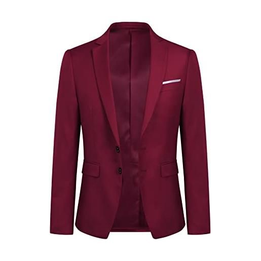 YOUTHUP blazer da uomo giacca da abito con 2 bottoni formale monopetto slim fit elegante giacche da smoking rosso，xxl