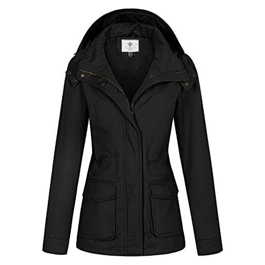 WenVen giacca militare slim fit in cotone giubbotto casual con zip antivento cappotto leggera autunnale giacchetta carga classica donna nero s