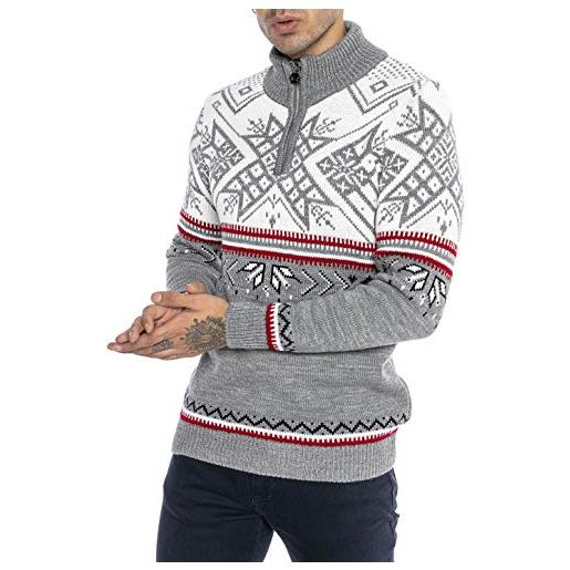 Redbridge maglione da uomo stile norvegese pullover con collo alto in cotone grigio l