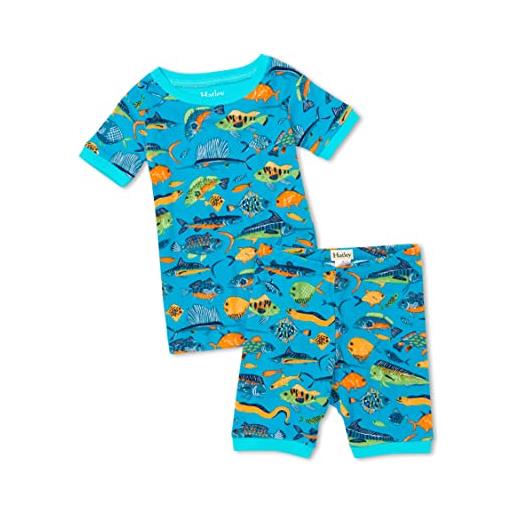 Hatley organic cotton short sleeve pyjama set pigiama, pesci di mare profondo, 2 anni bambino