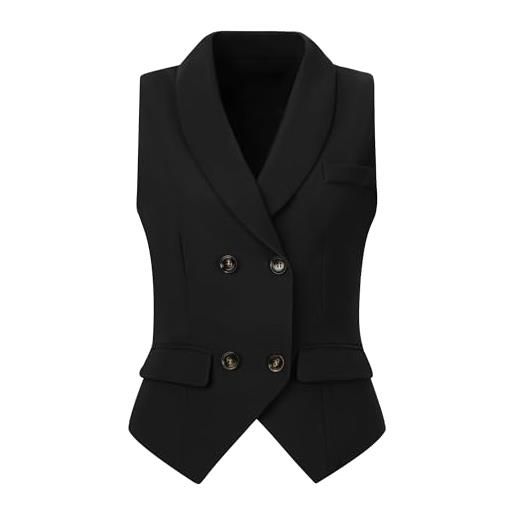 Allegra K gilet da donna con colletto a risvolto elegante e versatile racerback suit vest, nero , xl