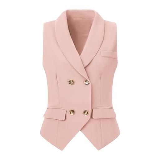 Allegra K gilet natalizio da donna, doppiopetto, risvolto, gilet elegante, rosa, xs