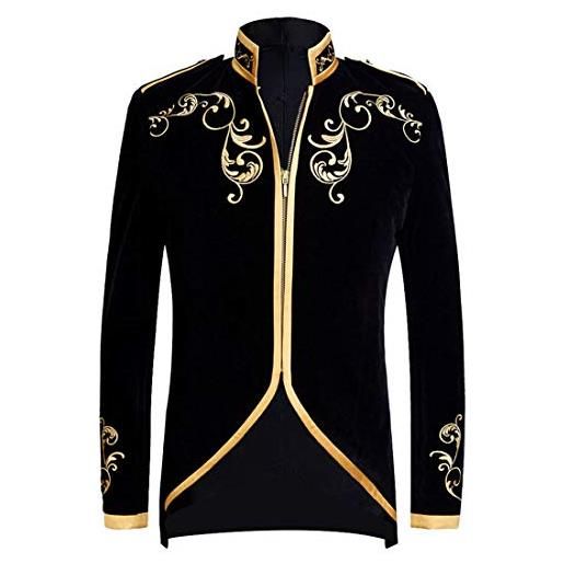 PYJTRL giacca da uomo elegante con ricamo in velluto nero e oro (verde oro, 3xl)