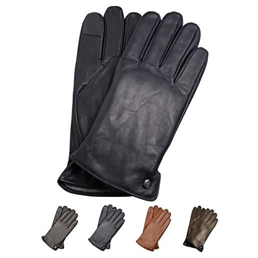 AKAROA ESTD 2019 tim - guanti in pelle per uomo, in pelle italiana, guanti touchscreen, fodera in lana cashmere, 5 taglie s-xxl, navy, medium